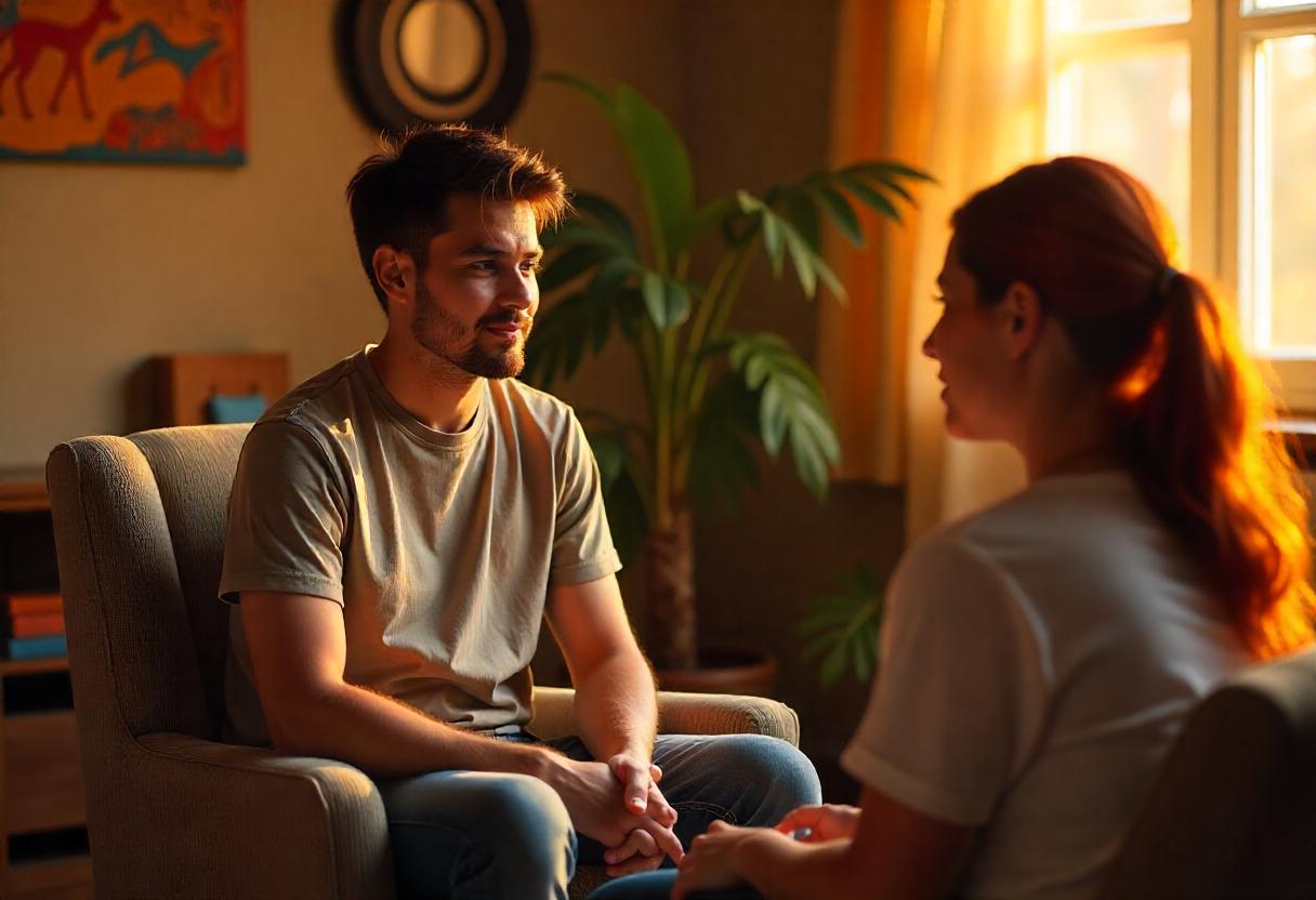 Patient engaging in trauma-focused therapy session